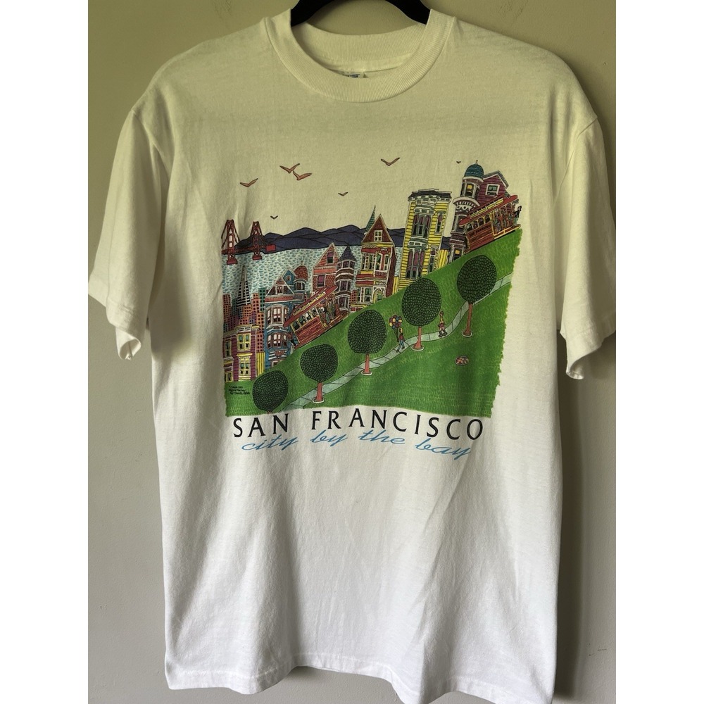 VTG Painted Ladies San Francisco Art Cable Cars Above Daniel Wewr T-Shirt Size M